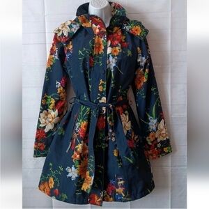 Etage Denmark Floral Belted Trench Coat with Hood Size 4 Retail $225 NWOT